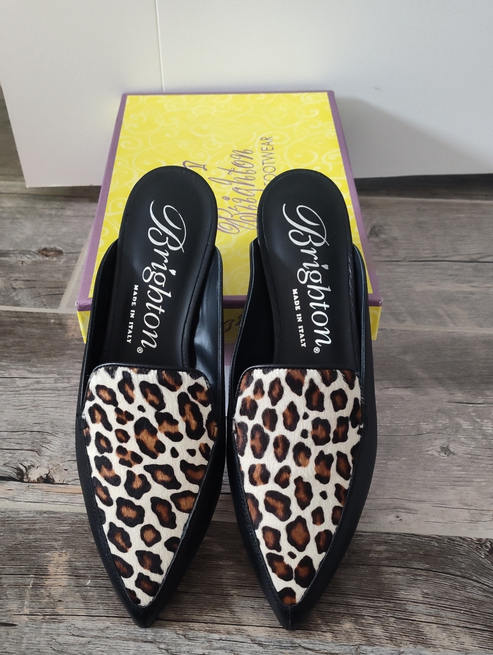 Brighton Leopard Print Pointed Mules - Black & Brown